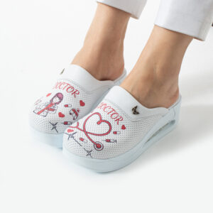 Zuecos sanitarios de piel para mujer con plataforma - estampado Doctor