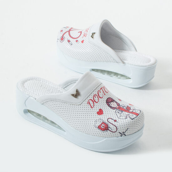 Zuecos sanitarios de piel para mujer con plataforma - estampado Doctor — 5