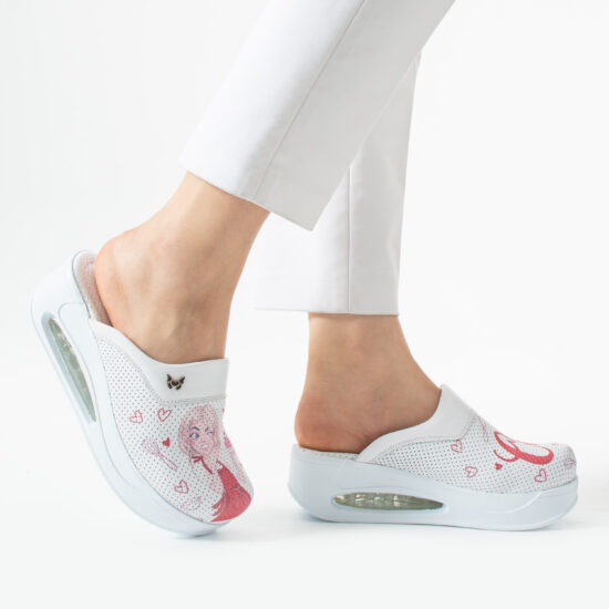 Zuecos de trabajo de piel para mujer con plataforma – estampado Chef — 2