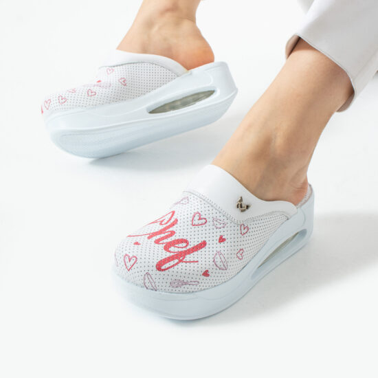 Zuecos de trabajo de piel para mujer con plataforma – estampado Chef — 4