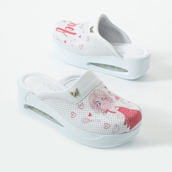 Zuecos de trabajo de piel para mujer con plataforma – estampado Chef — 5