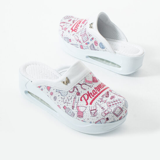 Zuecos sanitarios de piel para mujer con plataforma - estampado Pharmacy — 5