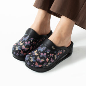 Zuecos de trabajo de piel para mujer con plataforma – estampado Wings