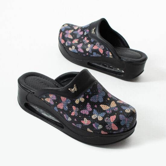 Zuecos de trabajo de piel para mujer con plataforma – estampado Wings — 5