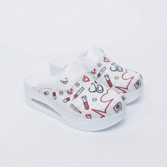 Zuecos sanitarios de piel para mujer con plataforma - estampado Pulse — 6