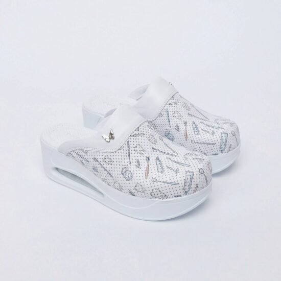 Zuecos sanitarios de piel para mujer con plataforma - estampado Dentalis — 6