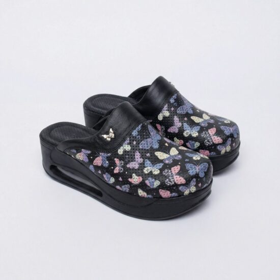 Zuecos de trabajo de piel para mujer con plataforma – estampado Wings — 6