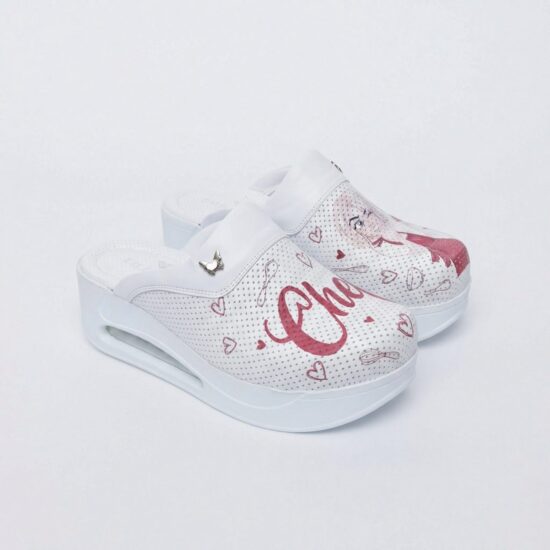 Zuecos de trabajo de piel para mujer con plataforma – estampado Chef — 6
