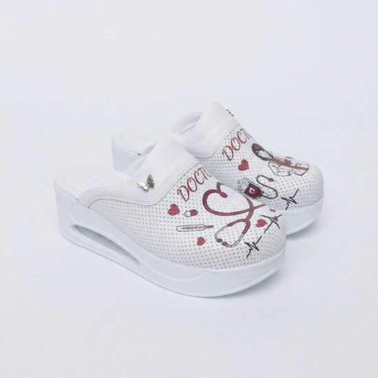 Zuecos sanitarios de piel para mujer con plataforma - estampado Doctor — 6
