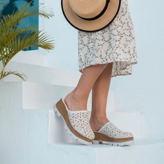 Zuecos blancos de verano con plataforma para mujer - Бял