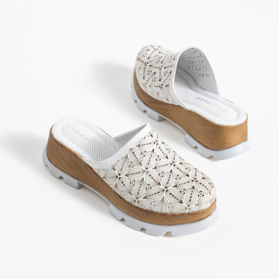 Zuecos blancos de verano con plataforma para mujer - vista lateral