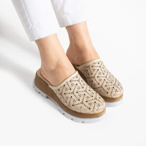 Zuecos beige de verano con plataforma para mujer