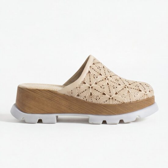 Zuecos beige de verano con plataforma para mujer - vista superior