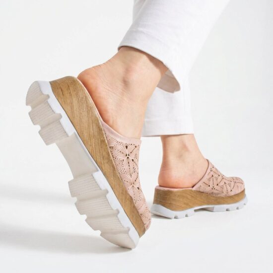 Zuecos rosas de verano con plataforma para mujer - Естествена кожа