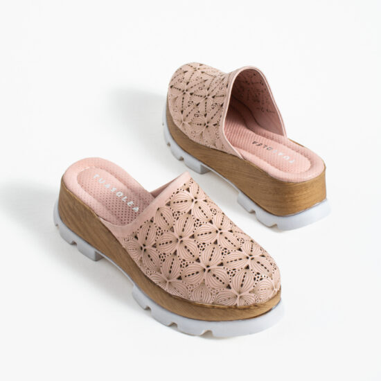 Zuecos rosas de verano con plataforma para mujer - vista lateral