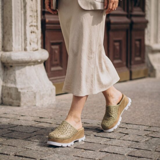 Zuecos verdes de verano con plataforma para mujer - Зелен