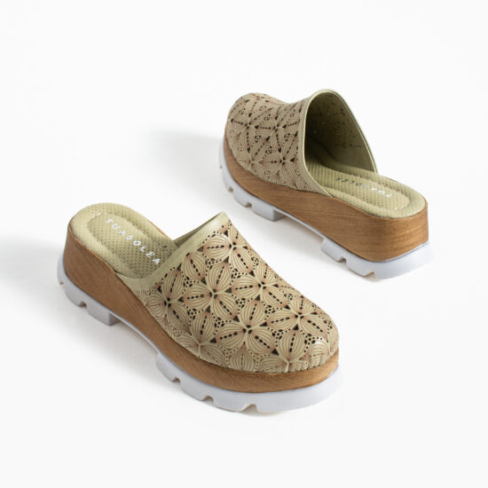 Zuecos verdes de verano con plataforma para mujer - vista lateral