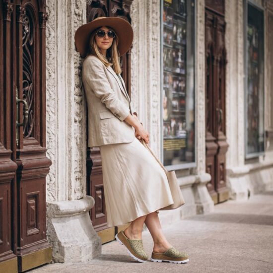 Zuecos verdes de verano con plataforma para mujer
