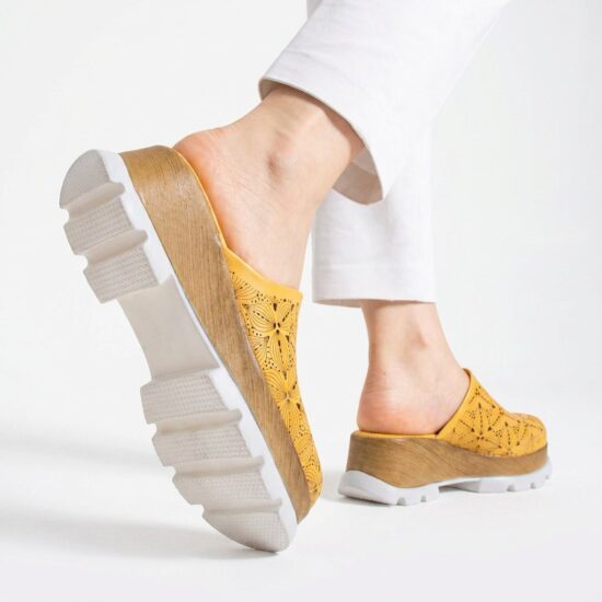 Zuecos blancos de verano con plataforma para mujer - Естествена кожа