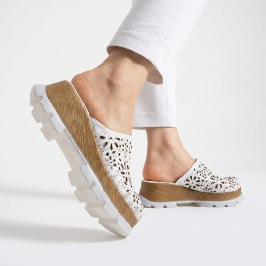 Zuecos blancos de verano con plataforma para mujer - Естествена кожа