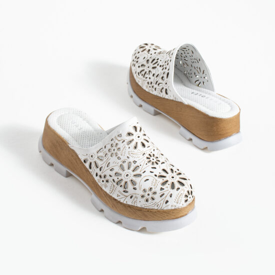 Zuecos blancos de verano con plataforma para mujer - vista lateral
