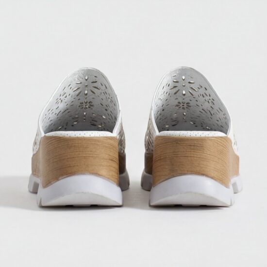 Zuecos blancos de verano con plataforma para mujer - detalle