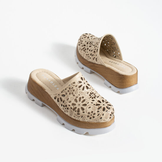 Zuecos beige de verano con plataforma para mujer - vista lateral