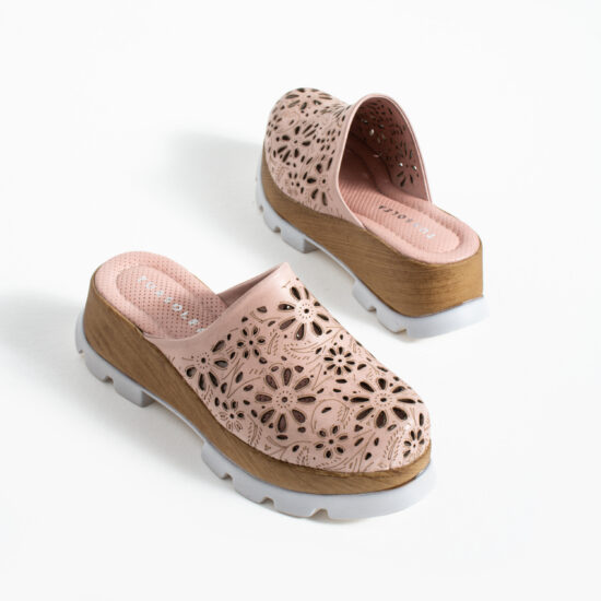 Zuecos rosas de verano con plataforma para mujer - vista lateral