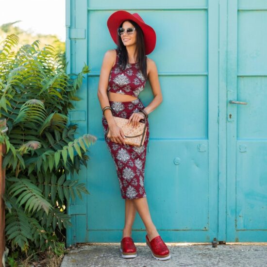 Zuecos rojos de verano con plataforma para mujer - Червен