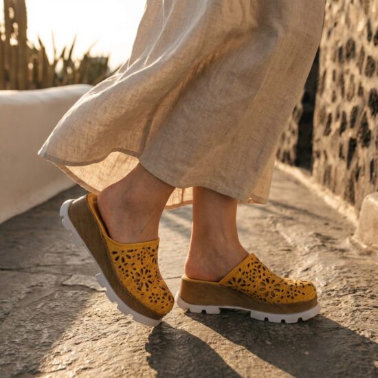 Zuecos amarillos de verano con plataforma para mujer - Жълт