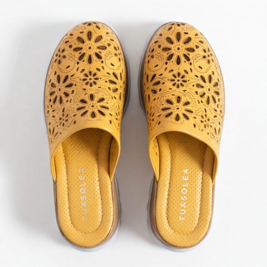 Zuecos amarillos de verano con plataforma para mujer - vista superior