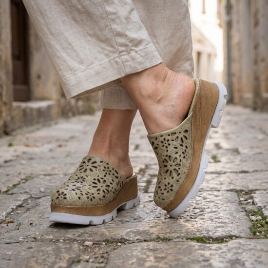 Zuecos verdes de verano con plataforma para mujer - Зелен