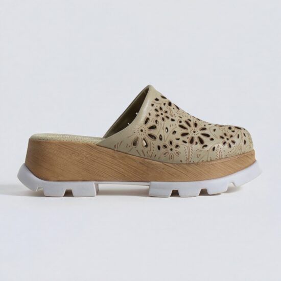 Zuecos verdes de verano con plataforma para mujer - vista lateral