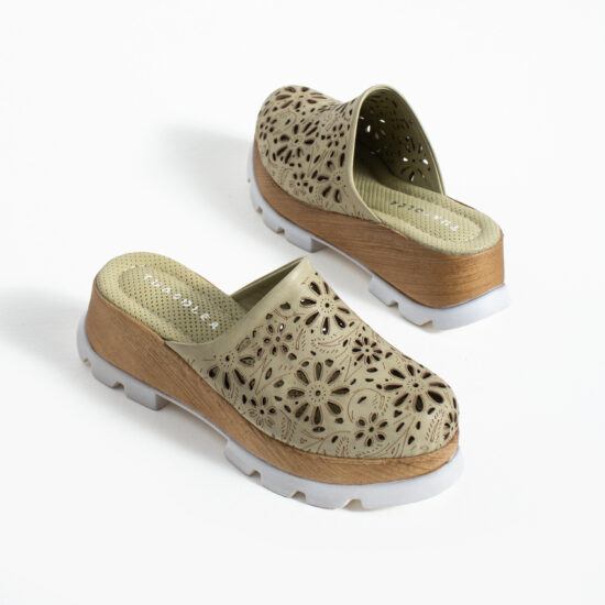 Zuecos verdes de verano con plataforma para mujer - detalle