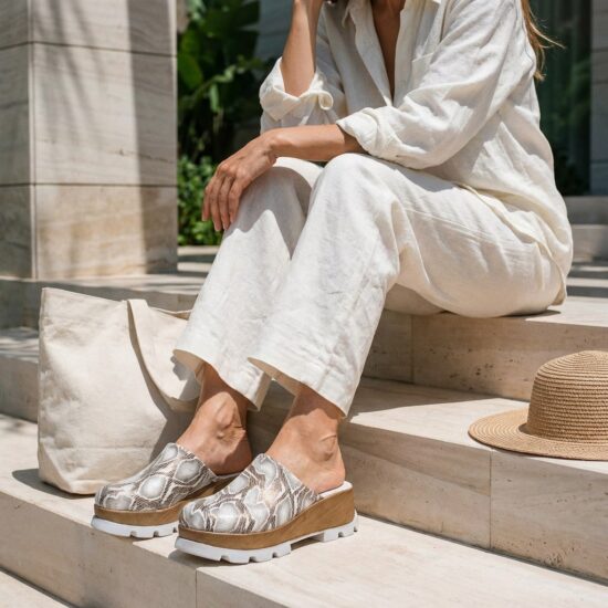 Zuecos plateados de verano con plataforma para mujer - Сребрист