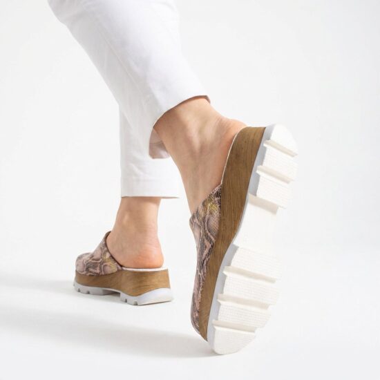 Zuecos rosa dorado de verano con plataforma para mujer - Естествена кожа
