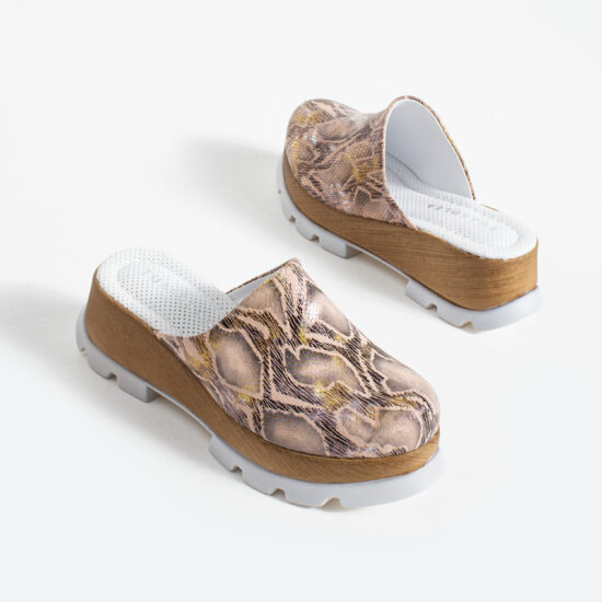 Zuecos rosa dorado de verano con plataforma para mujer - vista lateral