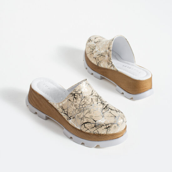 Zuecos blancos dZuecos dorados de verano con pe verano con plataforma para mujer - vista superior