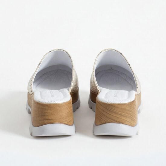 Zuecos blancos dZuecos dorados de verano con pe verano con plataforma para mujer - detalle