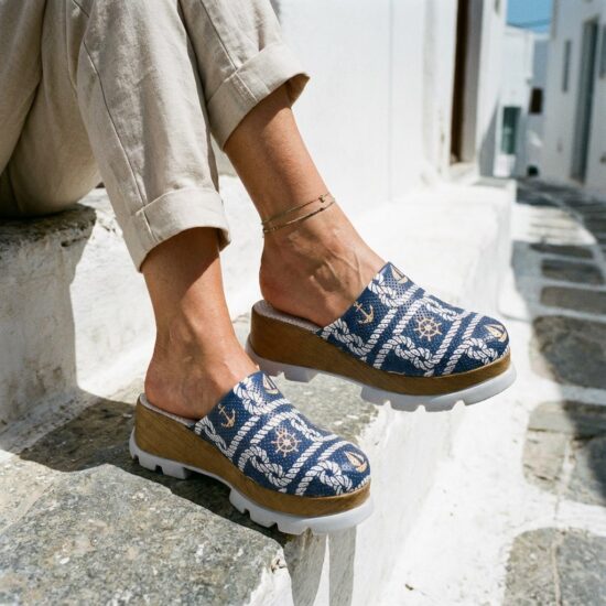 Zuecos azules de verano con plataforma para mujer