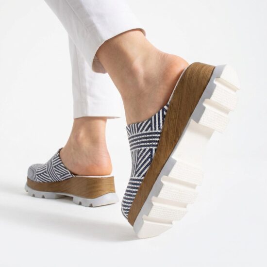 Zuecos azules de verano con plataforma para mujer - Естествена кожа