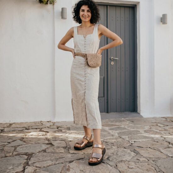Sandalias de piel para mujer con plantillas extraíbles y velcro - Златист