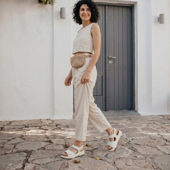 Sandalias de piel para mujer con plantillas extraíbles y velcro - vista superior