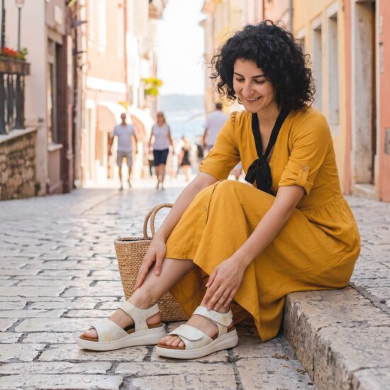Sandalias de piel para mujer con plantillas extraíbles y velcro - vista superior
