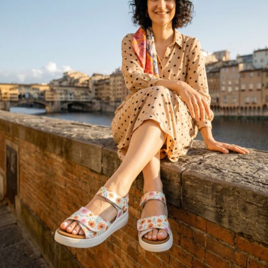 Sandalias de piel para mujer con plantillas extraíbles y velcro - Бял Цветен