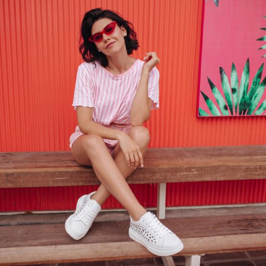 Zapatillas blancas de mujer en piel natural - Бял