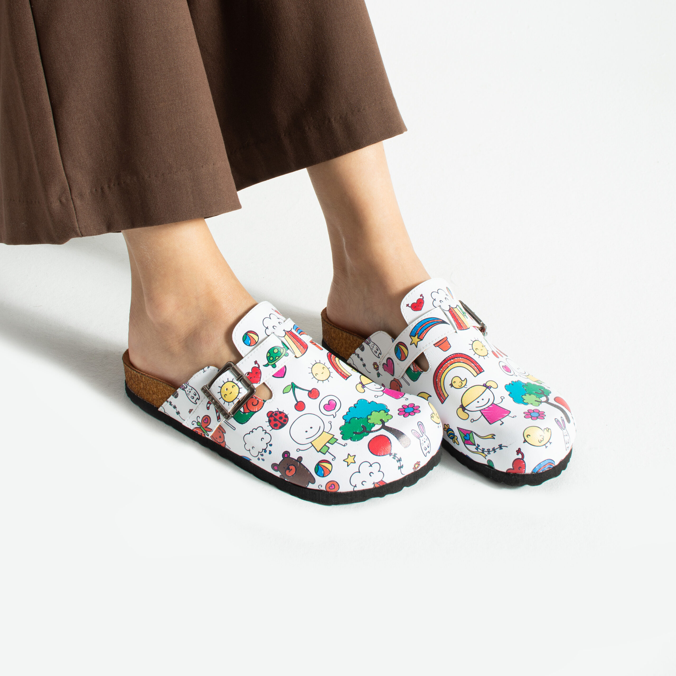Zuecos planos estampados para maestras Zuecos planos de trabajo para mujer Детска градина Zuecos planos estampados para maestras