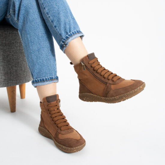 Botines barefoot para mujer de piel natural con horma ancha - Nobuk