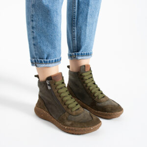 Botines barefoot para mujer de piel natural con horma ancha - TSL Barefoot North Moss