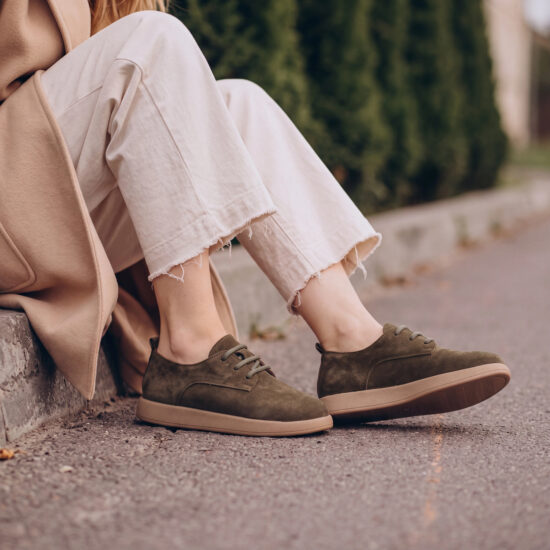 Zapatos cómodos de piel de ante con memory foam - TSL Memory Alma Olive - 9